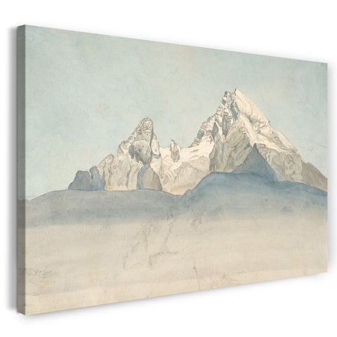 Leinwandbild August Heinrich - Der Watzmann aus dem Nordosten und einige Skizzen eines Berges; Verso: Skizze der Kirche Sankt Bartholomä am Königsee am Fuße des Watzmanns aus dem Osten