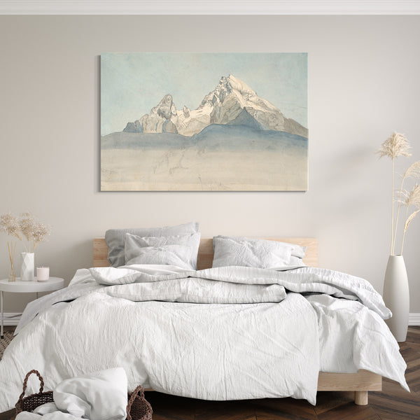 Leinwandbild August Heinrich - Der Watzmann aus dem Nordosten und einige Skizzen eines Berges; Verso: Skizze der Kirche Sankt Bartholomä am Königsee am Fuße des Watzmanns aus dem Osten