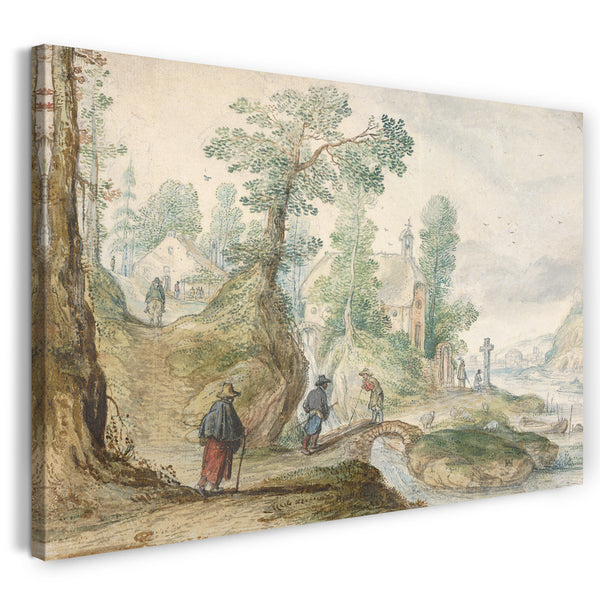 Leinwandbild Hendrick Avercamp - Eine bewaldete Flusslandschaft mit einer Kirche und Figuren