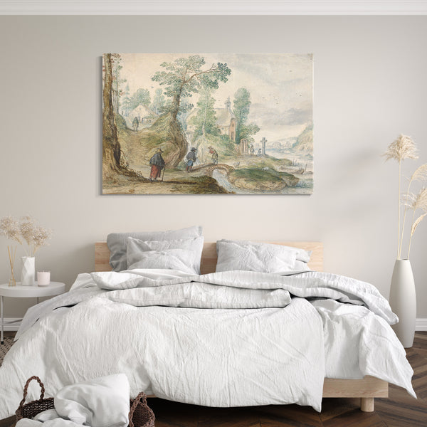 Leinwandbild Hendrick Avercamp - Eine bewaldete Flusslandschaft mit einer Kirche und Figuren
