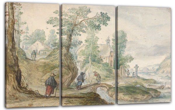 Leinwandbild Hendrick Avercamp - Eine bewaldete Flusslandschaft mit einer Kirche und Figuren