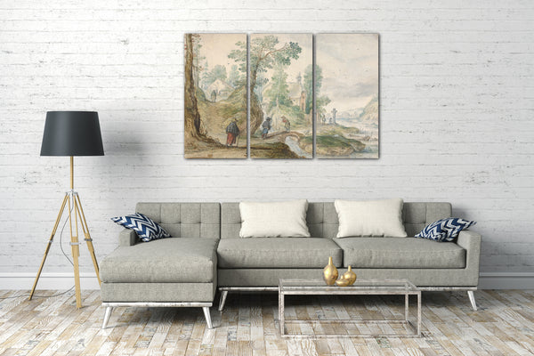 Leinwandbild Hendrick Avercamp - Eine bewaldete Flusslandschaft mit einer Kirche und Figuren