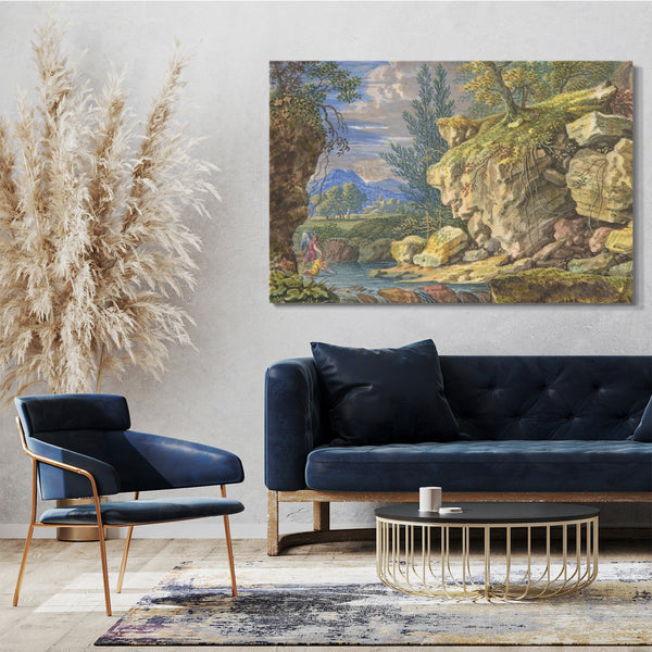 Leinwandbild Felix Meyer zugeschrieben - Landschaft mit Tobias und dem Engel