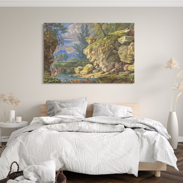Leinwandbild Felix Meyer zugeschrieben - Landschaft mit Tobias und dem Engel