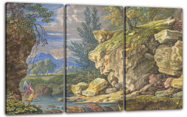Leinwandbild Felix Meyer zugeschrieben - Landschaft mit Tobias und dem Engel