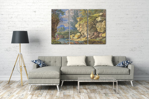 Leinwandbild Felix Meyer zugeschrieben - Landschaft mit Tobias und dem Engel