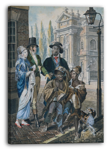 Leinwandbild John Lewis Krimmel zugeschrieben - "Worldly Folk" Befragung von Schornsteinfegern und ihrem Meister vor der Christus Kirche, Philadelphia