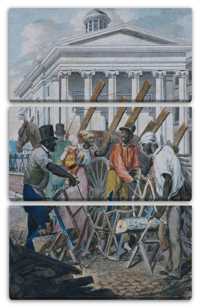 Leinwandbild John Lewis Krimmel zugeschrieben - Schwarze Säger, die vor der Bank von Pennsylvania, Philadelphia arbeiten