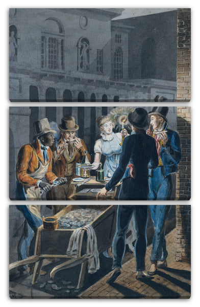 Leinwandbild John Lewis Krimmel zugeschrieben - Nachtleben in Philadelphia - eine Austernkarre vor dem Chestnut Street Theatre