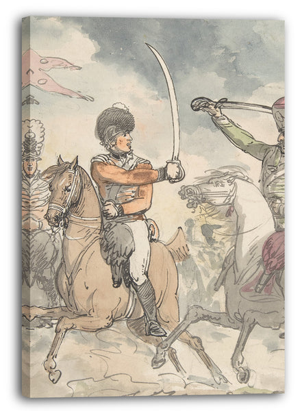 Leinwandbild Thomas Rowlandson zugeschrieben - Unbenutzte Studie für einen Teller für "Ungarisch und Highland Broadsword Exercise" 12. Februar 1799