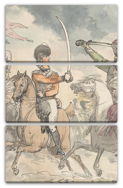 Leinwandbild Thomas Rowlandson zugeschrieben - Unbenutzte Studie für einen Teller für "Ungarisch und Highland Broadsword Exercise" 12. Februar 1799