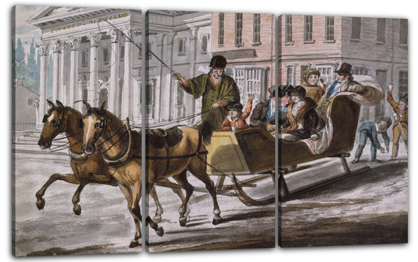 Leinwandbild John Lewis Krimmel zugeschrieben - Winter-Szene in Philadelphia-The Bank of the United States im Hintergrund