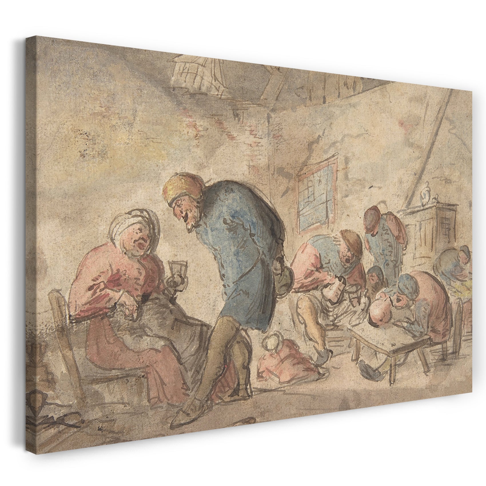 Leinwandbild Adriaen van Ostade zugeschrieben - Trinkende Bauern: Bauernskizzen
