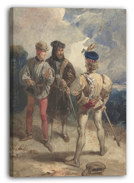 Leinwandbild Richard Parkes Bonington - Quentin Durward und die verkleidete Louis XI (recto); Studie der männlichen Figur (Rückseite)