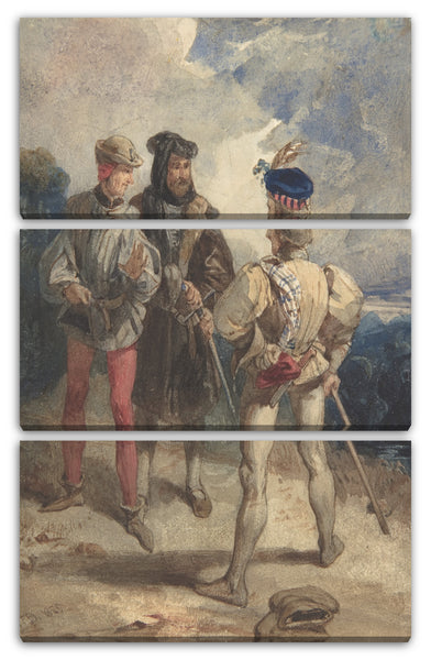 Leinwandbild Richard Parkes Bonington - Quentin Durward und die verkleidete Louis XI (recto); Studie der männlichen Figur (Rückseite)