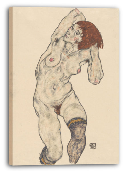 Leinwandbild Egon Schiele - Stehender Akt in schwarzen Strümpfen