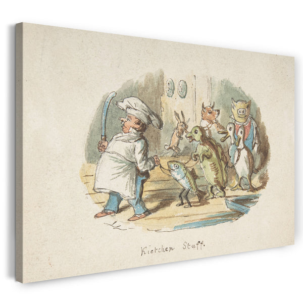 Leinwandbild John Leech - Küchenpersonal (Vorderseite); Berglandschaft mit Wanderer (Rückseite)