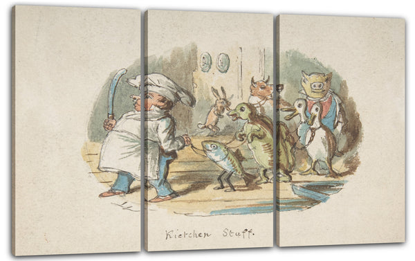 Leinwandbild John Leech - Küchenpersonal (Vorderseite); Berglandschaft mit Wanderer (Rückseite)