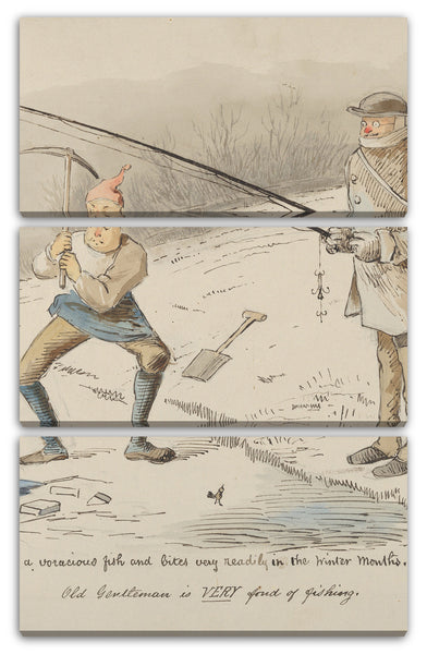 Leinwandbild John Leech - Der Hecht ist ein gefräßiger Fisch und beißt in den Wintermonaten vorschnell - Alter Herr ist sehr dem Fischen angetan