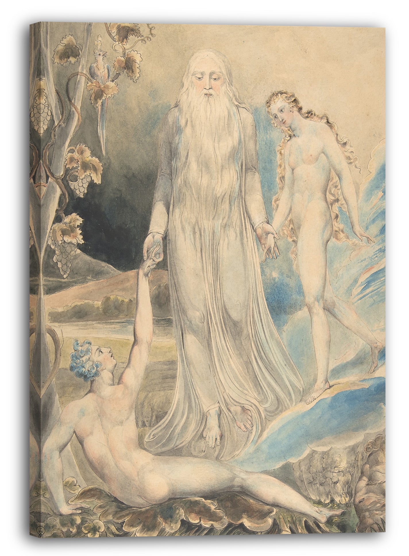 Leinwandbild William Blake - Engel der Göttlichen Gegenwart Bringt Eva zu Adam (Die Erschaffung Evas: "Und sie wird Frau genannt werden) (Vorderseite); Skizze für dasselbe (Hinterseite)