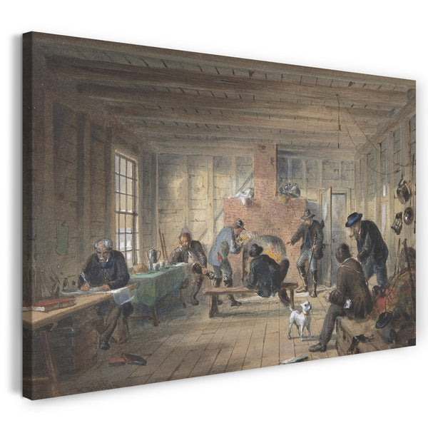 Leinwandbild Robert Charles Dudley - Telegrafenhaus, Trinity Bay, Neufundland: Innenansicht des Messesaals, 1858