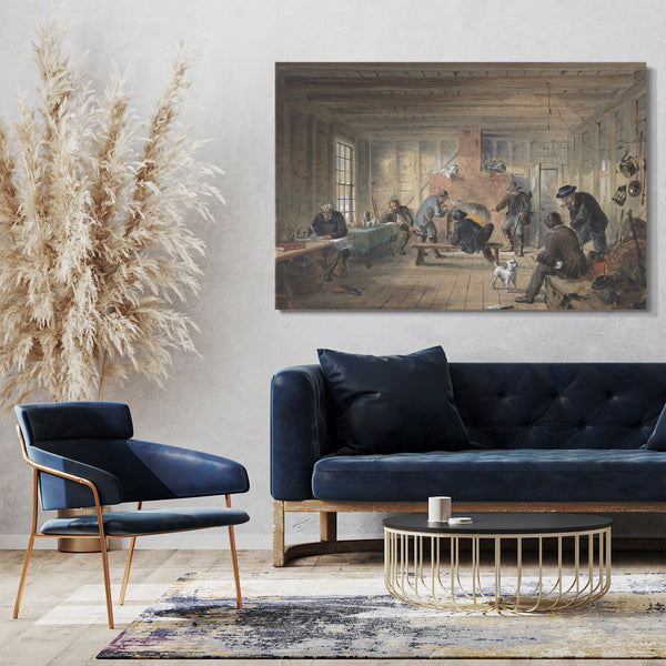 Leinwandbild Robert Charles Dudley - Telegrafenhaus, Trinity Bay, Neufundland: Innenansicht des Messesaals, 1858