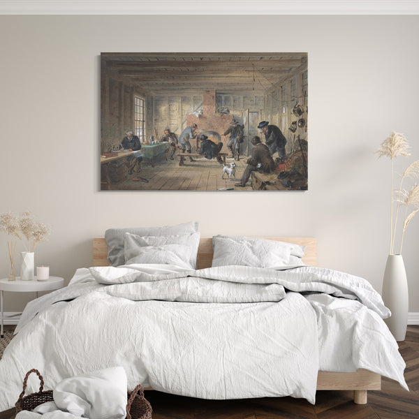 Leinwandbild Robert Charles Dudley - Telegrafenhaus, Trinity Bay, Neufundland: Innenansicht des Messesaals, 1858