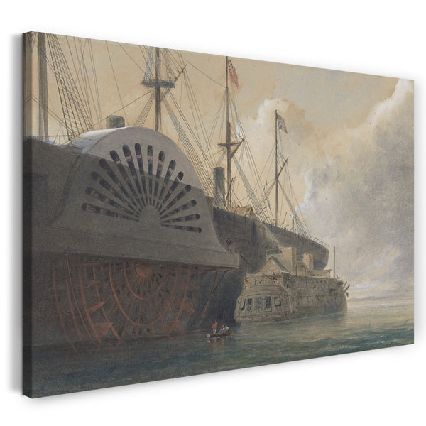 Leinwandbild Robert Charles Dudley - Die alte Fregatte Iris mit ihrer Kabelfracht an der Great Eastern in Sheerness: Das Kabel ging vom Rumpf zur Great Eastern