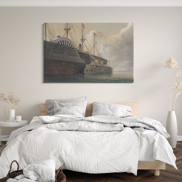 Leinwandbild Robert Charles Dudley - Die alte Fregatte Iris mit ihrer Kabelfracht an der Great Eastern in Sheerness: Das Kabel ging vom Rumpf zur Great Eastern