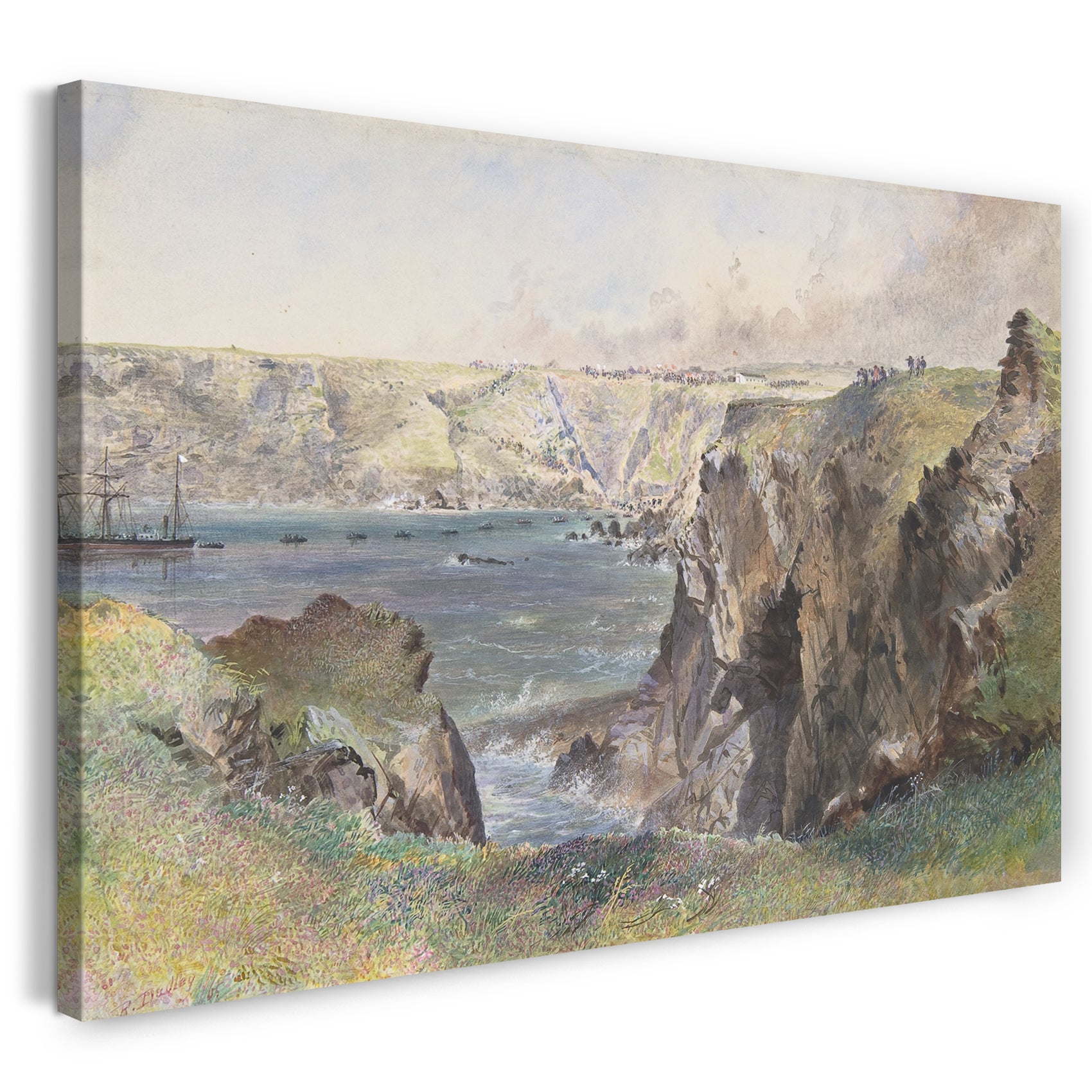 Leinwandbild Robert Charles Dudley - Foilhummerum Bucht, Valentia, von Cromwell Fort: Die Caroline, die die Erdleitung am 21. Juli 1865 legt