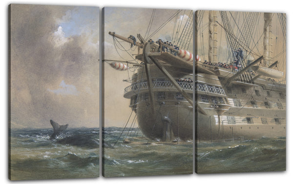 Leinwandbild Robert Charles Dudley - H. M. S. Agamemnon Verlegung des Atlantischen Telegraphenkabels im Jahr 1858: Ein Wal überquert die Grenze