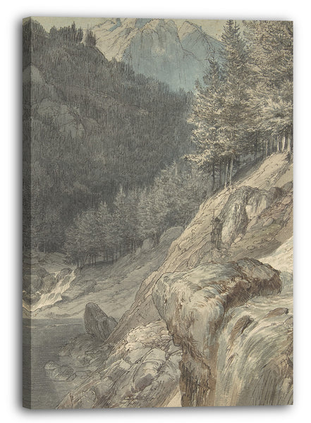 Leinwandbild Johann Wilhelm Schirmer - Berglandschaft mit einem Fluss