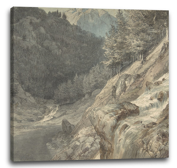 Leinwandbild Johann Wilhelm Schirmer - Berglandschaft mit einem Fluss
