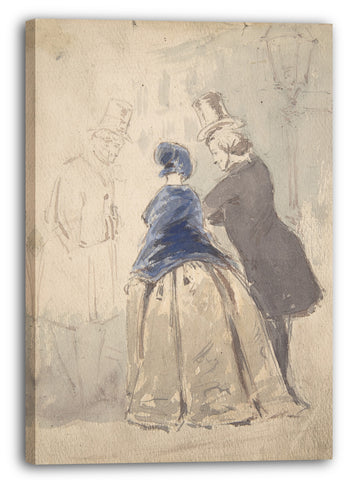 Leinwandbild (?) Jerry Barret (britisch, 1824-1906) - Straßenszene von Vanity Fair, mit Amelia, George Osborne und Dobbin (Vorderseite); Skizze der jungen Frau (Rückseite)