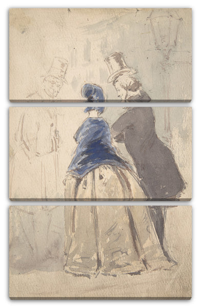 Leinwandbild (?) Jerry Barret (britisch, 1824-1906) - Straßenszene von Vanity Fair, mit Amelia, George Osborne und Dobbin (Vorderseite); Skizze der jungen Frau (Rückseite)