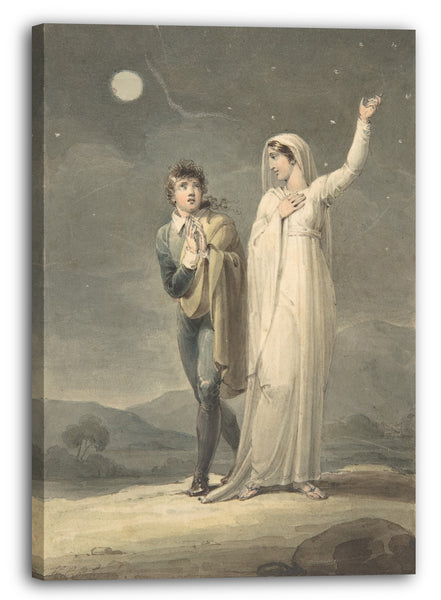 Leinwandbild Henry Corbould - Nächtliche Landschaft mit zwei Menschen (Entwurf für eine gravierte Buchillustration)
