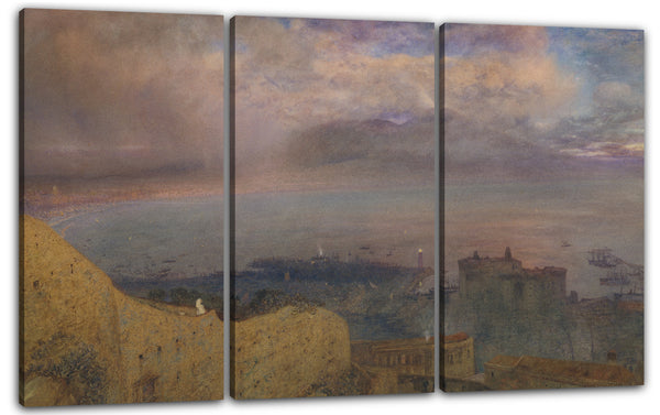 Leinwandbild Alfred William Hunt - Blick auf die Bucht von Neapel mit Vesuv, Rauch, in der Ferne (Abend)