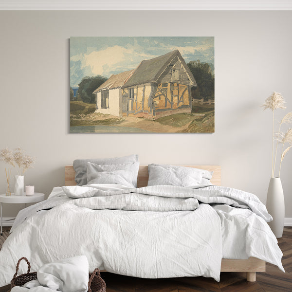 Leinwandbild John Verkaufen Cotman - Bauernhaus an einem Teich
