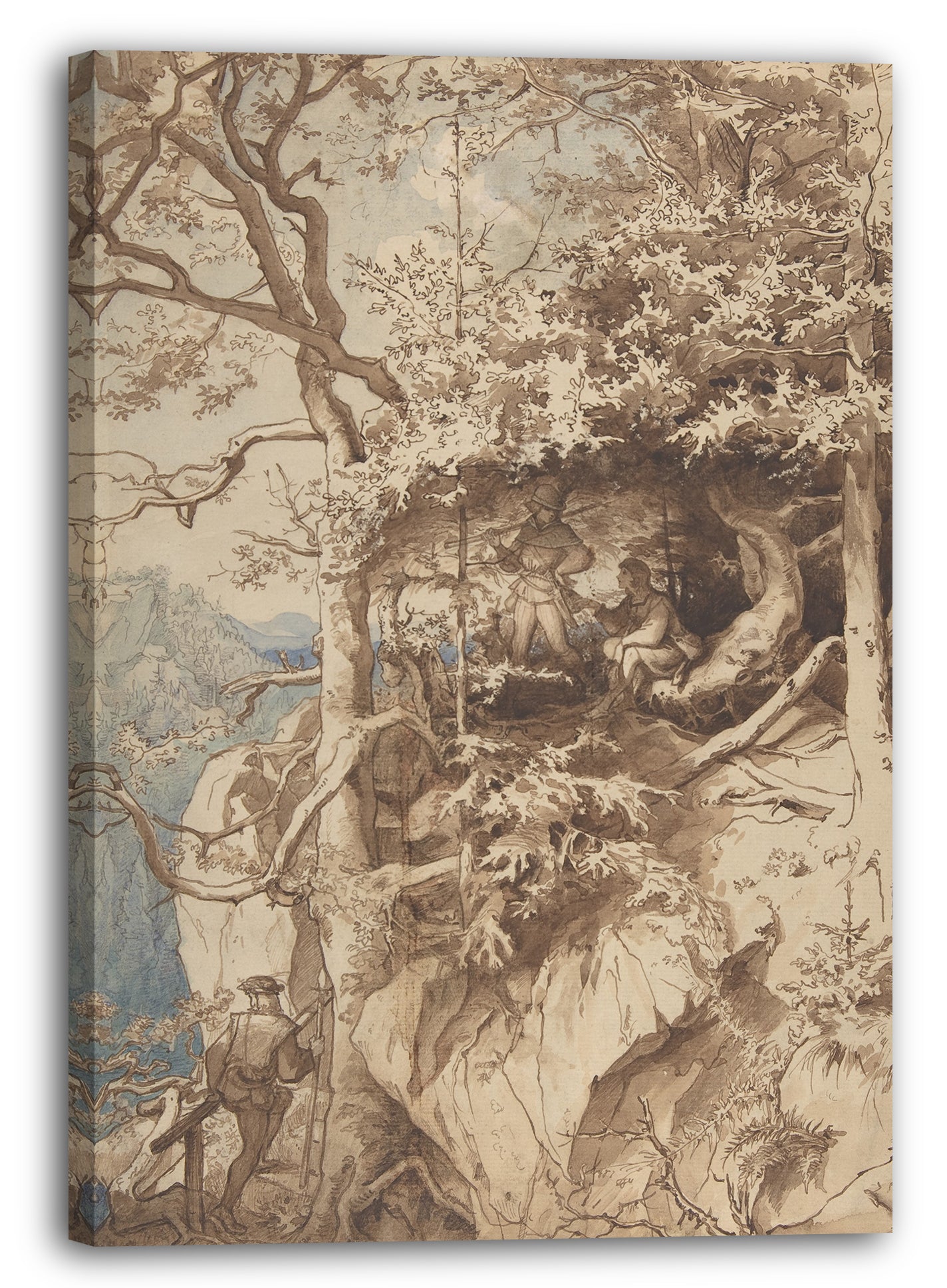 Leinwandbild August Leopold Venus - Jäger an einem Aussichtspunkt auf einem Berg