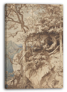 Leinwandbild August Leopold Venus - Jäger an einem Aussichtspunkt auf einem Berg