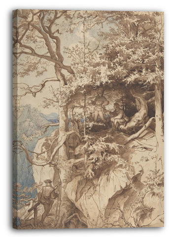 Leinwandbild August Leopold Venus - Jäger an einem Aussichtspunkt auf einem Berg