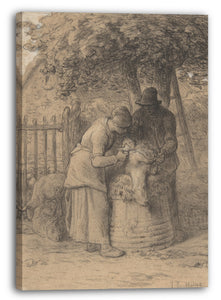 Leinwandbild Jean-François Millet - Sheepshearing unter einem Baum