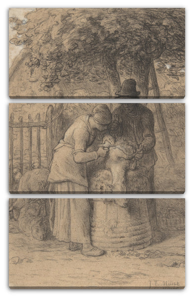 Leinwandbild Jean-François Millet - Sheepshearing unter einem Baum