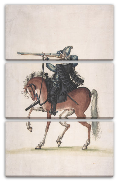 Leinwandbild Ende des 16. Jahrhunderts - Zeichnung eines berittenen Arquebusier (Soldat zu Pferd)
