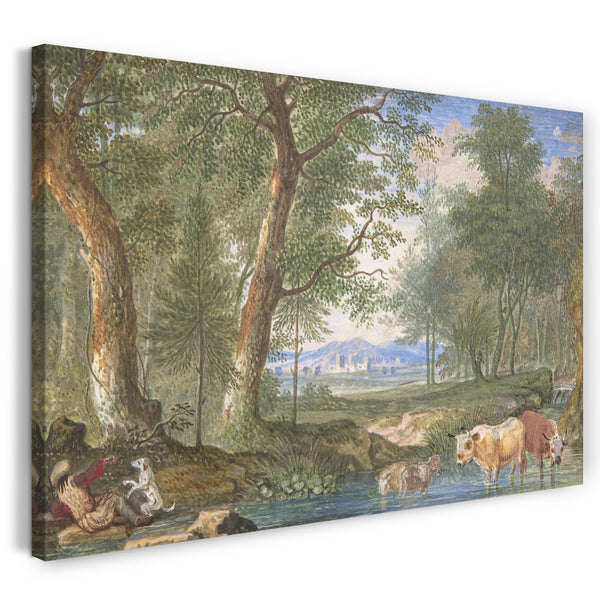 Leinwandbild Felix Meyer - Landschaft mit Kühen in einem Bach