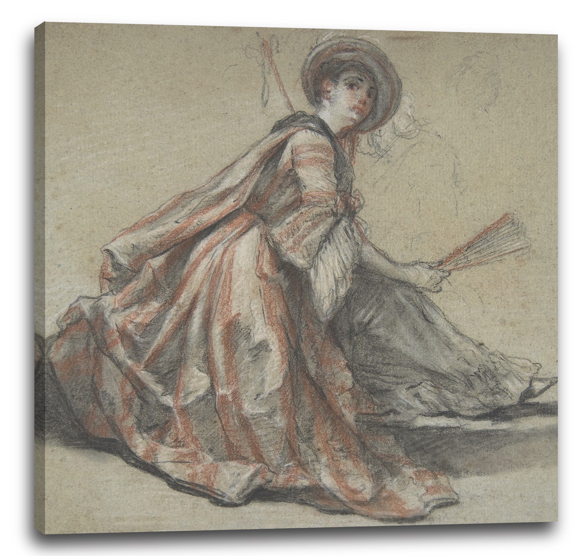 Leinwandbild Michel Barthélémy Ollivier - Eine Dame, die einen Fächer hält