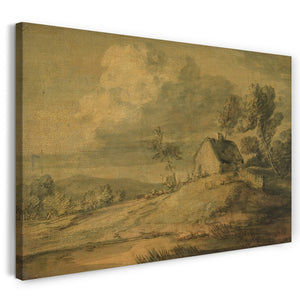 Leinwandbild Thomas Gainsborough - Bewaldete Landschaft mit Häuschen, Kühen und Schafen