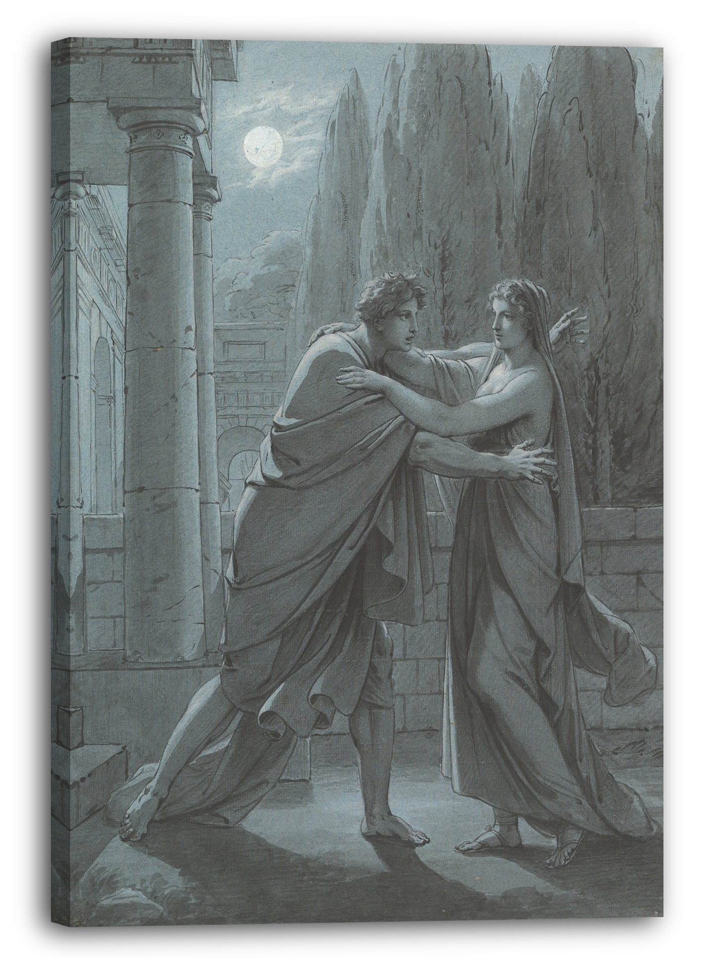 Leinwandbild Heinrich Friedrich Füger - Ein junger Mann und eine Frau, die nachts außerhalb eines Palastes sich treffen