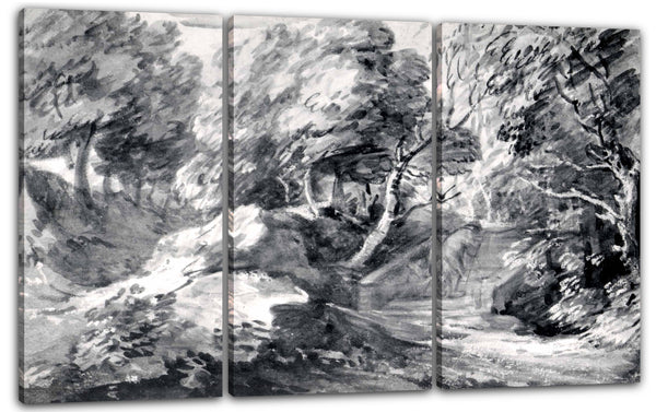 Leinwandbild Thomas Gainsborough - Bewaldete Landschaft mit einem Mann, der eine Brücke überquert
