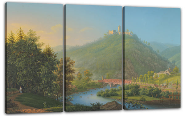 Leinwandbild Johann Heinrich Bleuler - Ansicht von Kynsburg über das Weistritz-Flusstal in Schlesien